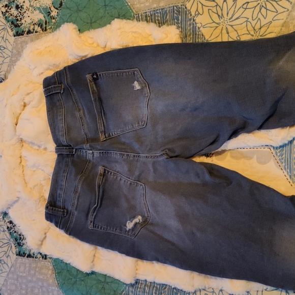 M by Maurices Women's Stretchy Distressed Jeans with Red and Black Plaid Patches - Picture 4 of 5